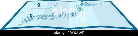 Illustrazione vettoriale della mappa del Giappone a quattro volte ( modello a punti ) Illustrazione Vettoriale