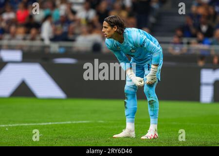 Milano, Italia. 27 settembre 2023. Yann Sommer del FC Internazionale reagisce durante la partita di serie A 2023/24 tra FC Internazionale e US Sassuolo allo Stadio Giuseppe Meazza, Milano, Italia il 27 settembre 2023 Credit: Independent Photo Agency/Alamy Live News Foto Stock