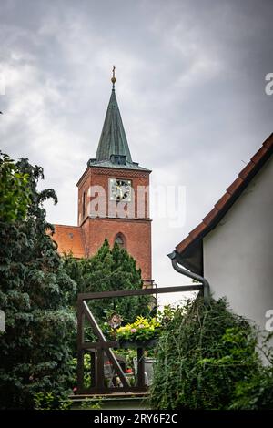 Bernau im Landkreis Barnim, Bundesland Brandenburg: Altstadt mit Stadtmauer Straßenszene - 29.09.2023 Brandenburg *** Bernau nella contea di Barnim, stato federale Brandeburgo città vecchia con le mura della città scena stradale 29 09 2023 Brandenburg Credit: Imago/Alamy Live News Foto Stock