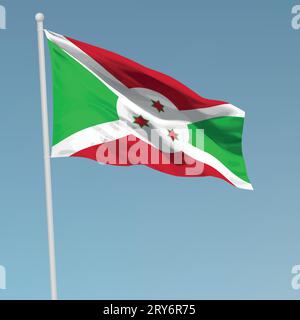 Sventola bandiera del Burundi sul pennone. Modello per il giorno di indipendenza il design di poster Illustrazione Vettoriale