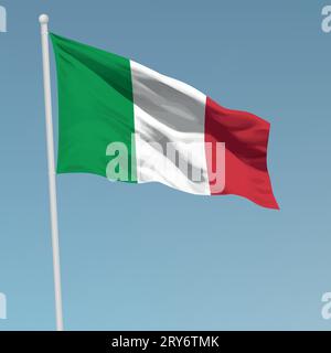 Sventola bandiera dell'Italia sul pennone. Modello per il giorno di indipendenza il design di poster Illustrazione Vettoriale