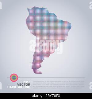 Disegno di mappe punteggiate - Mappa colorata del Sud America Illustrazione Vettoriale