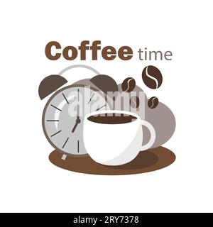 Una tazza di caffè e un orologio. Illustrazione Vettoriale