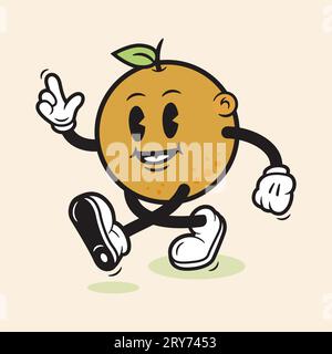 Divertente retro Limone Cartoon personaggio Limone Mascotte Cartoon carino divertente frutta personaggio Illustrazione Vettoriale