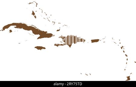 Mappa colore MARRONE CMYK delle ISOLE DEI CARAIBI Illustrazione Vettoriale