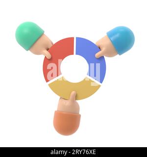 Concetto aziendale relativo alla quota di mercato. Uomo d'affari in competizione con grafico a torta a mano. In competizione. Profitto di azioni finanziarie economiche.illustrazione 3d progettazione piatta Foto Stock