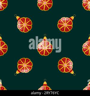 Motivo natalizio senza cuciture con giocattoli Vintage in vetro natalizio. Illustrazione vettoriale Illustrazione Vettoriale