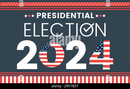 Banner elettorale presidenziale USA per l'anno 2024. Campagna elettorale americana tra democratici e repubblicani. Illustrazione Vettoriale