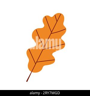Foglie di quercia d'arancio autunnale Elemento botanico. Illustrazione vettoriale piatta colorata disegnata a mano isolata su sfondo bianco. Illustrazione Vettoriale