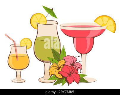 Fiori tropicali e cocktail Foto Stock