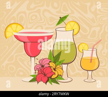 Fiori tropicali e cocktail Foto Stock