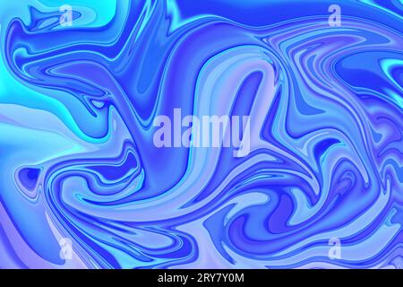 interazione dinamica di colori, motivi vorticosi e forme artistiche in accattivanti colori astratti blu e bianchi che ruotano lo sfondo Foto Stock