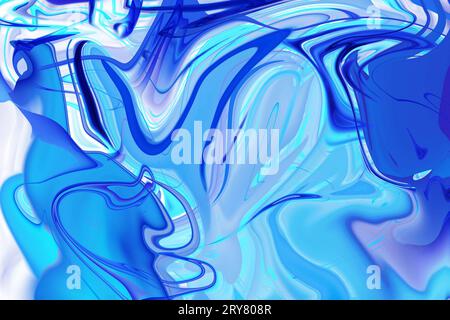 colori voluminosi, motivi dinamici e forme accattivanti in blu astratto e bianco fanno ruotare lo sfondo Foto Stock