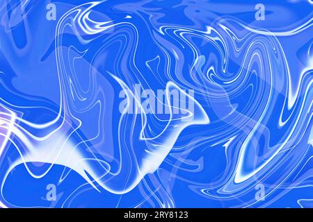 svelare la bellezza di motivi testurizzati, colori liquidi e fluida arte in blu e bianco design astratto Foto Stock