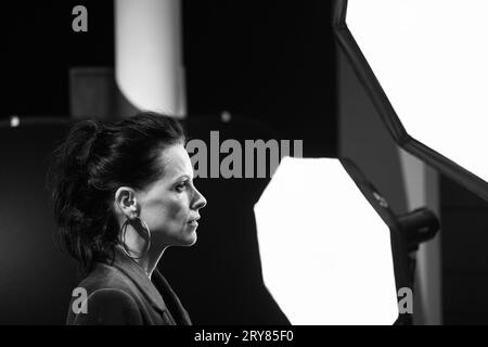 Namur, Belgio. 29 settembre 2023. L'attrice Veerle Baetens fotografata durante una foto call, nella serata di apertura del "Festival Internationale du Film Francophone de Namur" della FIFF, venerdì 29 settembre 2023 a Namur. BELGA PHOTO LAURIE DIEFFEMBACQ Credit: Belga News Agency/Alamy Live News Foto Stock