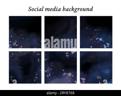 Modelli astratti di post-design sui social media, concetto di cielo, universo, texture acquerello nei toni blu, rosa e viola. Risorsa grafica con spazio per Foto Stock