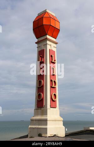 Insegna Art Deco, Cliftonville Lido (in disuso), Ethelbert Terrace, Margate, Isola di Thanet, Kent, Inghilterra, Gran Bretagna, Regno Unito, Regno Unito, Europa Foto Stock