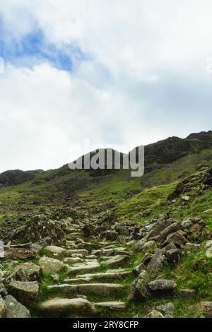 Vista dall'angolo basso della scalinata nel Lake District Foto Stock