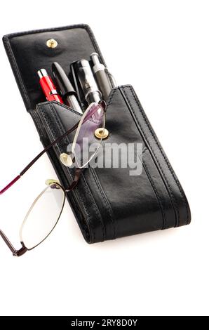 Astuccio e occhiali in pelle Foto Stock
