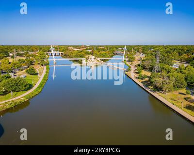 Soleggiata vista aerea del Custode of the Plains in Kansas Foto Stock