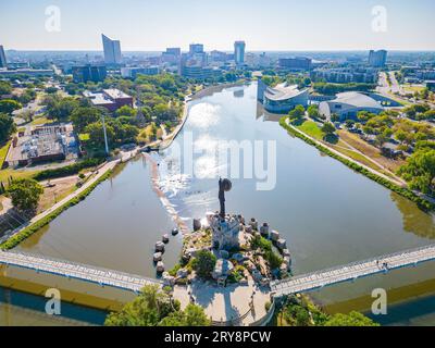 Soleggiata vista aerea del Custode of the Plains in Kansas Foto Stock