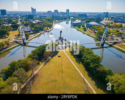 Soleggiata vista aerea del Custode of the Plains in Kansas Foto Stock