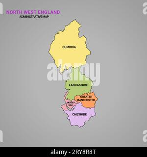 mappa amministrativa e politica dell'inghilterra nord-occidentale. Mappa moderna - Inghilterra nord-occidentale Regno Unito. Foto Stock
