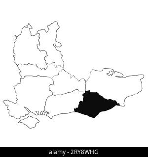 Mappa dell'East Sussex nella provincia dell'Inghilterra sudorientale su sfondo bianco. Mappa singola della contea evidenziata da colore nero sull'amministrazione dell'Inghilterra sudorientale Foto Stock