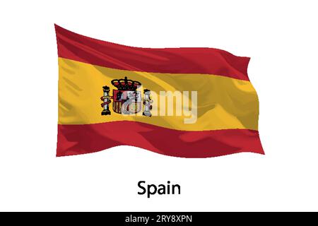 3d realistico sventolare bandiera della Spagna isolata. Modello per la progettazione iposter Illustrazione Vettoriale