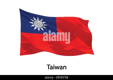 3d realistico sventolare bandiera di Taiwan isolata. Modello per la progettazione di poster Illustrazione Vettoriale