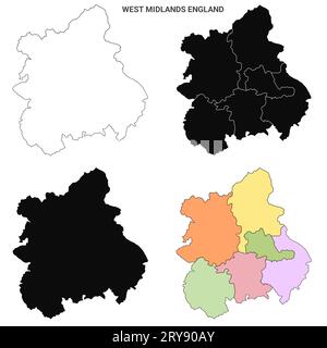 West Midlands England Administrative Map Set - mappa di contorno vuota Foto Stock