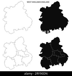 West Midlands England Administrative Map Set - mappa di contorno vuota Foto Stock