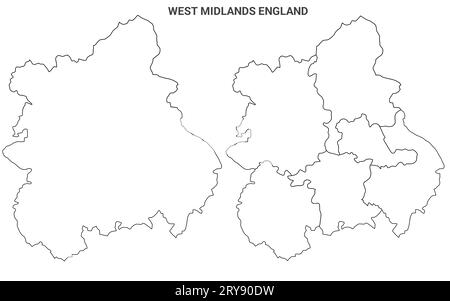 West Midlands England Administrative Map Set - mappa di contorno vuota Foto Stock