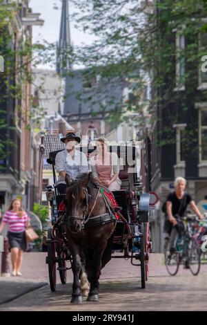 Tour della città in carrozza trainata da cavalli, Amsterdam, Provincia dell'Olanda settentrionale, Paesi Bassi Foto Stock