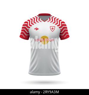 Maglia da calcio 3d realistica in stile RB Leipzig, modello camicia per la divisa da calcio 2023 Illustrazione Vettoriale