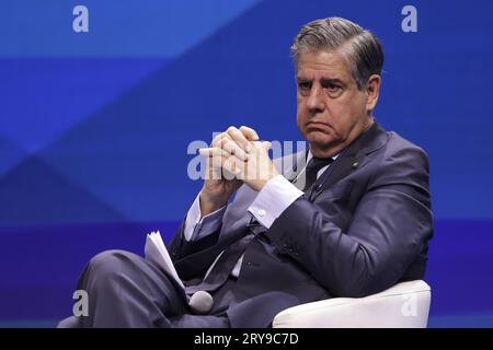 Pestum, Italia. 29 settembre 2023. Stefano Pontecorvo presidente Leonardo durante il congresso di forza Italia a Pestum il 29 settembre 2023. Credito: Live Media Publishing Group/Alamy Live News Foto Stock