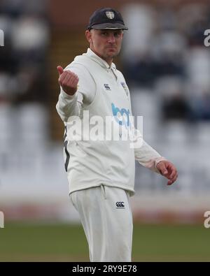 Il capitano di Durham Scott Borthwick durante il match per il campionato della contea di LV tra Durham e Leicestershire al Seat Unique Riverside, Chester le Street, giovedì 28 settembre 2023. (Foto: Mark Fletcher | mi News) crediti: MI News & Sport /Alamy Live News Foto Stock