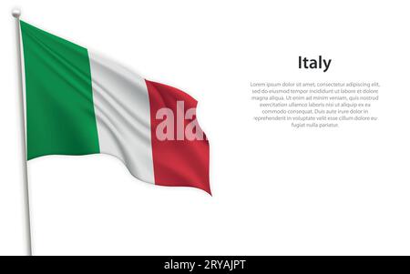 Sventolando la bandiera dell'Italia su sfondo bianco. Modello per il design del poster del giorno dell'indipendenza Illustrazione Vettoriale