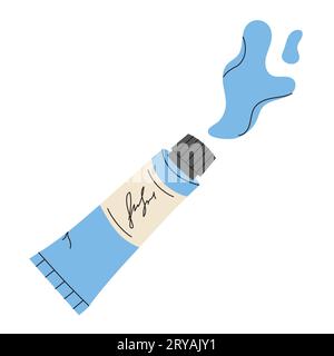 Tubo di vernice blu con cuore, vernice a olio, acrilico Illustrazione Vettoriale