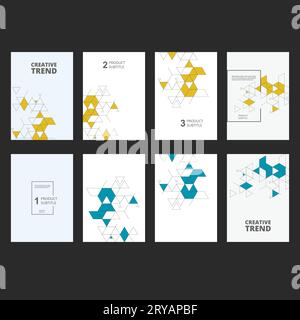 Modello testurizzato triangolare per brochure sulla tecnologia. Grafica geometrica moderna. Copertura del set vettoriale con ornamento triangolare Illustrazione Vettoriale