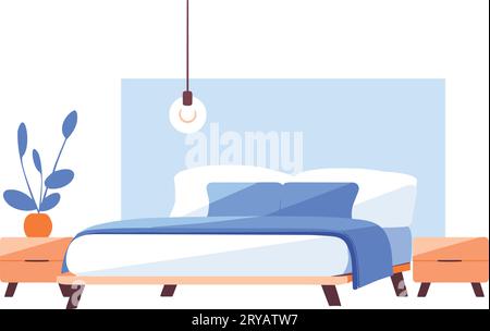 Letto disegnato a mano e camera da letto in stile piatto isolate sullo sfondo Illustrazione Vettoriale