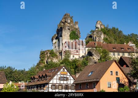 Tüchersfeld in der Fränkischen Schweiz, Stadt Pottenstein, Bayern, Deutschland | Tüchersfeld in Franconia Svizzera, Pottenstein, Baviera, tedesco Foto Stock