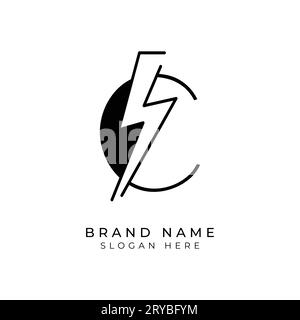 Logo Letter C Electric, modello icona disegno Thunder Bolt, illustrazione vettoriale Illustrazione Vettoriale