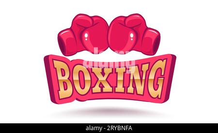 Emblema Vector vintage per il pugilato con i guanti. Emblema per la boxe. Illustrazione Vettoriale