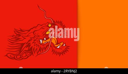 Illustrazione vettoriale di una testa di drago cinese su sfondo rosso. Sfondo asiatico vettoriale con drago testa. Illustrazione Vettoriale