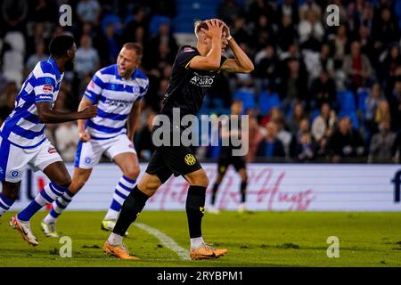 Doetinchem, Paesi Bassi. 29 settembre 2023. DOETINCHEM, PAESI BASSI - SETTEMBRE 29: Maximilian Schmid di Roda JC reagisce durante il Keuken Kampioen Divisie match tra De Graafschap e Roda JC allo Stadion De Vijverberg il 29 settembre 2023 a Doetinchem, Paesi Bassi. (Foto di Rene Nijhuis/Orange Pictures) credito: Orange Pics BV/Alamy Live News Foto Stock