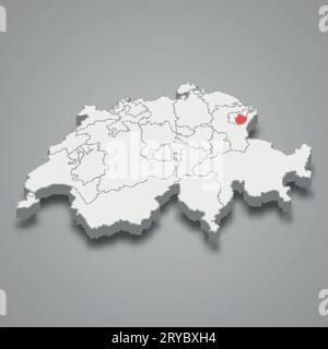 Appenzell Innerrhoden cantone posizione all'interno della Svizzera mappa isometrica 3d. Illustrazione Vettoriale