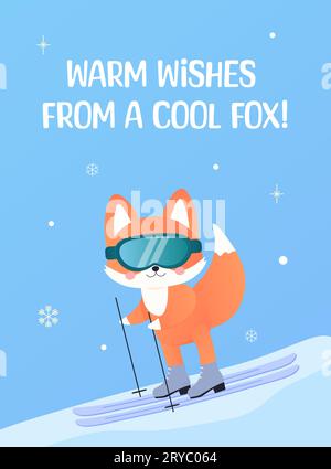biglietto invernale, saluto, capodanno e natale. con una volpe carina. Illustrazione Vettoriale