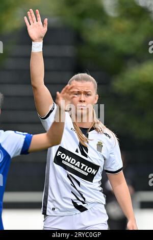 Oostakker, Belgio. 30 settembre 2023. Anna Szostak (17) di Charleroi nella foto durante una partita di calcio femminile tra AA Gent Ladies e Sporting du Pays de Charleroi nella quinta giornata della stagione 2023 - 2024 della belga lotto Womens Super League, sabato 30 settembre 2023 a Oostakker, BELGIO . Credito: Sportpix/Alamy Live News Foto Stock