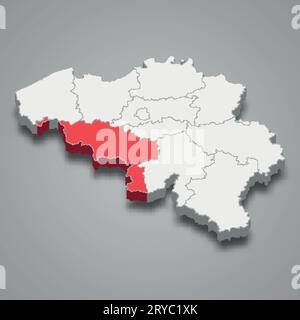 Posizione dello stato di Hainaut all'interno della mappa isometrica 3d del Belgio Illustrazione Vettoriale